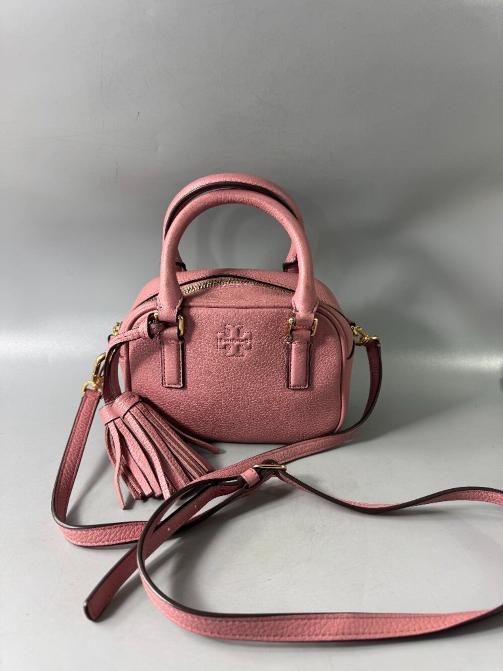 Tory Burch Thea Web Small Satchel Crossbody Bag in Pink Moon